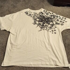 Hurley Surf Skate Graphic Logo Tee Cream Cotton Shirt XXXL
